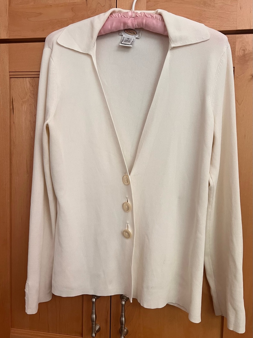 Talbots Cream Button-Front Collared Knit Cardigan Medium